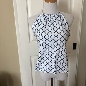 J McLaughlin white and blue halter top, medium